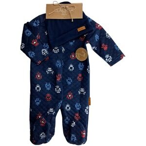 Lila & Jack Baby Boy 0 3 Mos Quilted Robot Outfit 1pc Navy 2pc Hat Footed Sleepe